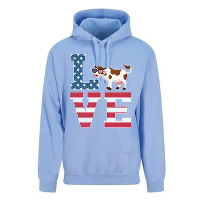 4th Of July Decor Patriotic Love Cow American Flag Cute Gift Unisex Surf Hoodie