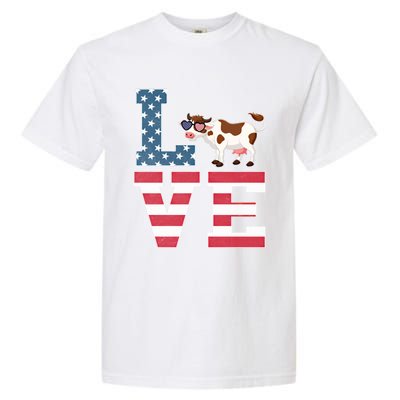 4th Of July Decor Patriotic Love Cow American Flag Cute Gift Garment-Dyed Heavyweight T-Shirt