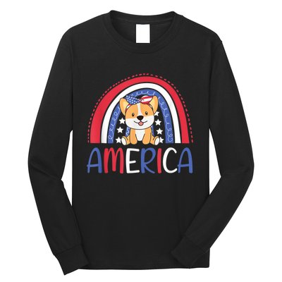 4th Of July American Corgi For Kids USA Rainbow Dog Long Sleeve Shirt