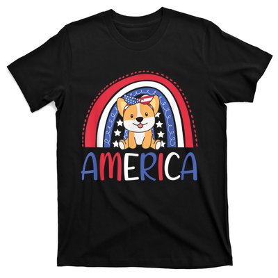 4th Of July American Corgi For Kids USA Rainbow Dog T-Shirt