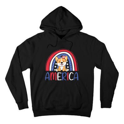 4th Of July American Corgi For Kids USA Rainbow Dog Tall Hoodie