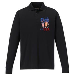 4th Of July Food Party In The USA Funny Hot Dog Lover Shirt Performance Long Sleeve Polo