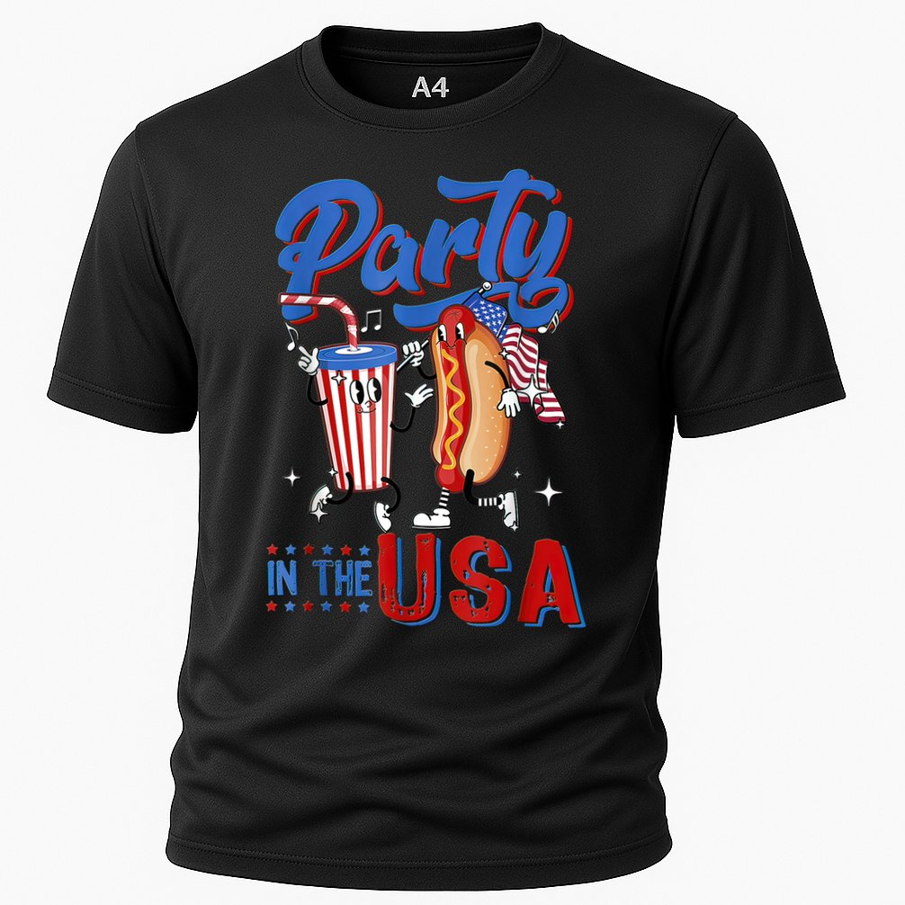 4th Of July Food Party In The USA Funny Hot Dog Lover Shirt Cooling Performance Crew T-Shirt