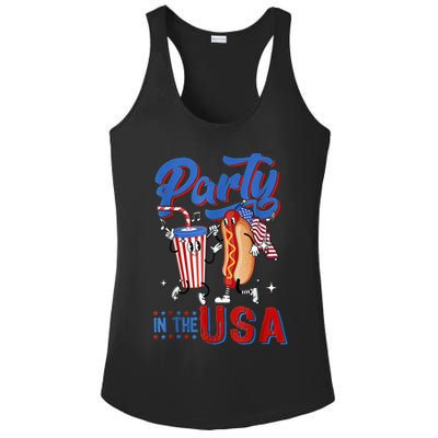 4th Of July Food Party In The USA Funny Hot Dog Lover Shirt Ladies PosiCharge Competitor Racerback Tank