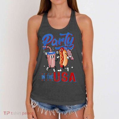 4th Of July Food Party In The USA Funny Hot Dog Lover Shirt Women's Knotted Racerback Tank