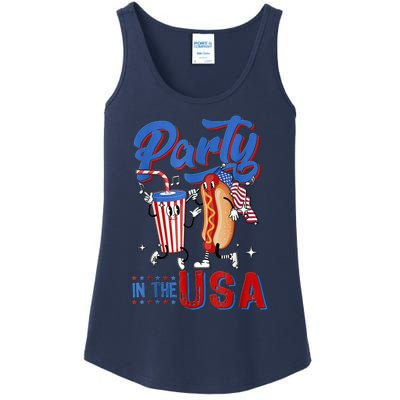 4th Of July Food Party In The USA Funny Hot Dog Lover Shirt Ladies Essential Tank