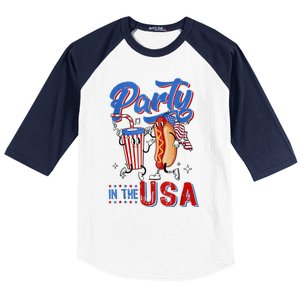 4th Of July Food Party In The USA Funny Hot Dog Lover Shirt Baseball Sleeve Shirt