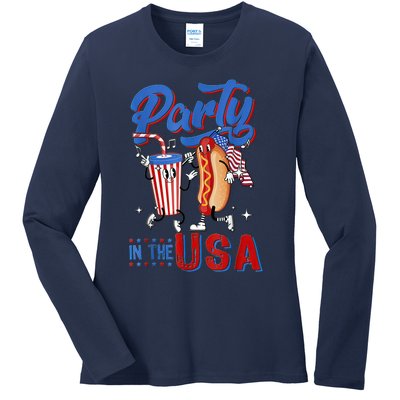 4th Of July Food Party In The USA Funny Hot Dog Lover Shirt Ladies Long Sleeve Shirt