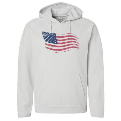 4th Of July Vintage USA Flag Performance Fleece Hoodie