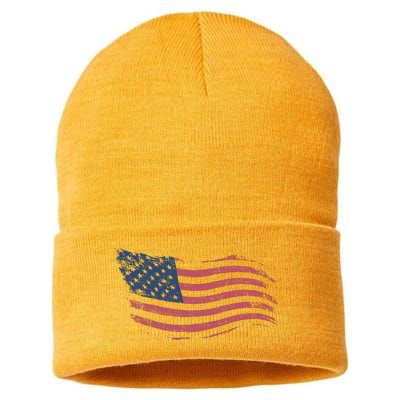 4th Of July Vintage USA Flag Sustainable Knit Beanie