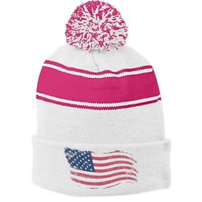 4th Of July Vintage USA Flag Stripe Pom Pom Beanie