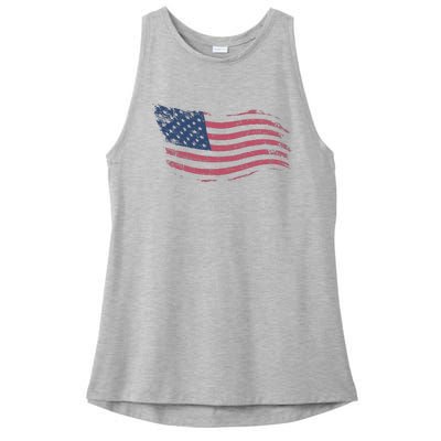 4th Of July Vintage USA Flag Ladies PosiCharge Tri-Blend Wicking Tank