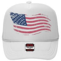 4th Of July Vintage USA Flag High Crown Mesh Back Trucker Hat