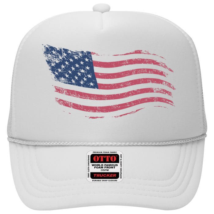 4th Of July Vintage USA Flag High Crown Mesh Back Trucker Hat