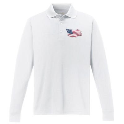 4th Of July Vintage USA Flag Performance Long Sleeve Polo