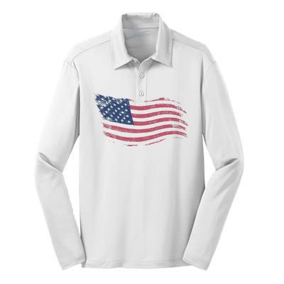 4th Of July Vintage USA Flag Silk Touch Performance Long Sleeve Polo