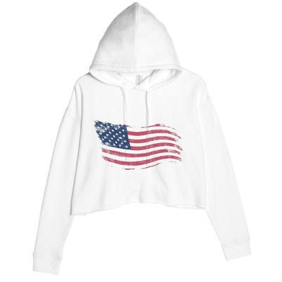 4th Of July Vintage USA Flag Crop Fleece Hoodie