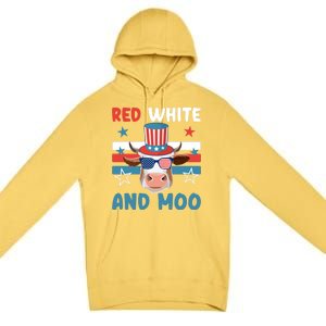 4th Of July Design Moorica Highland Cow Usa Patriotic Cow Gift Premium Pullover Hoodie