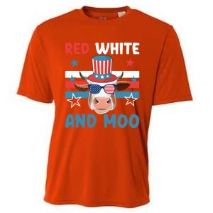 4th Of July Design Moorica Highland Cow Usa Patriotic Cow Gift Cooling Performance Crew T-Shirt