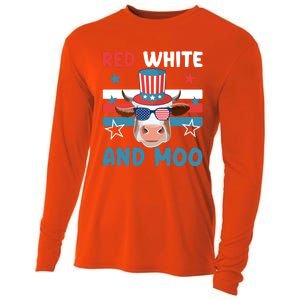 4th Of July Design Moorica Highland Cow Usa Patriotic Cow Gift Cooling Performance Long Sleeve Crew