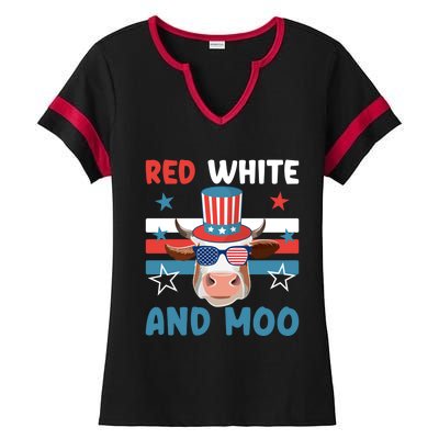 4th Of July Design Moorica Highland Cow Usa Patriotic Cow Gift Ladies Halftime Notch Neck Tee