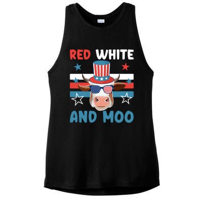 4th Of July Design Moorica Highland Cow Usa Patriotic Cow Gift Ladies PosiCharge Tri-Blend Wicking Tank