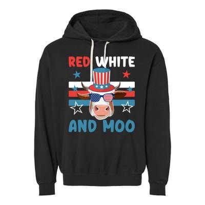 4th Of July Design Moorica Highland Cow Usa Patriotic Cow Gift Garment-Dyed Fleece Hoodie