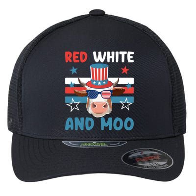 4th Of July Design Moorica Highland Cow Usa Patriotic Cow Gift Flexfit Unipanel Trucker Cap