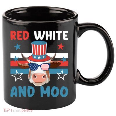 4th Of July Design Moorica Highland Cow Usa Patriotic Cow Gift 11oz C Handle Ceramic Mug