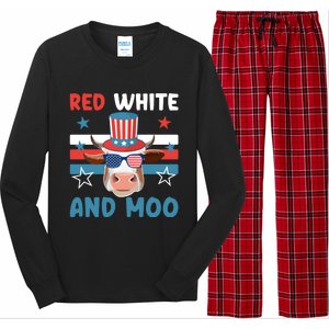 4th Of July Design Moorica Highland Cow Usa Patriotic Cow Gift Long Sleeve Pajama Set