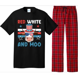 4th Of July Design Moorica Highland Cow Usa Patriotic Cow Gift Pajama Set