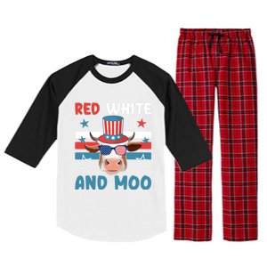 4th Of July Design Moorica Highland Cow Usa Patriotic Cow Gift Raglan Sleeve Pajama Set