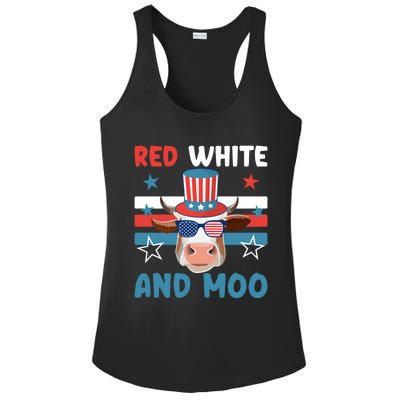 4th Of July Design Moorica Highland Cow Usa Patriotic Cow Gift Ladies PosiCharge Competitor Racerback Tank