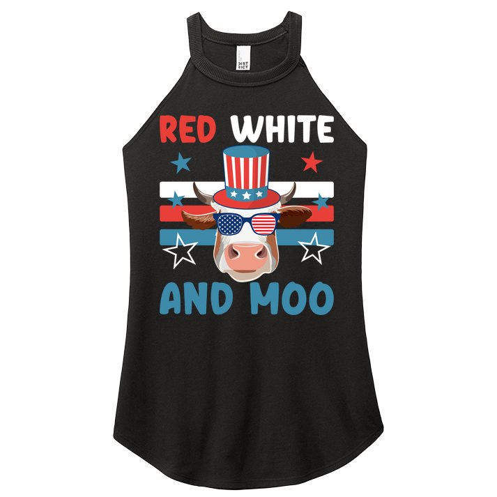 4th Of July Design Moorica Highland Cow Usa Patriotic Cow Gift Women's Perfect Tri Rocker Tank