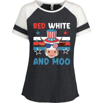 4th Of July Design Moorica Highland Cow Usa Patriotic Cow Gift Enza Ladies Jersey Colorblock Tee