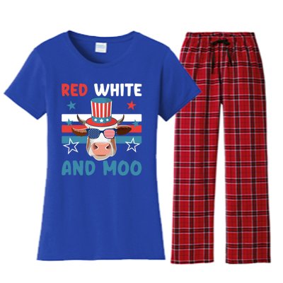 4th Of July Design Moorica Highland Cow Usa Patriotic Cow Gift Women's Flannel Pajama Set