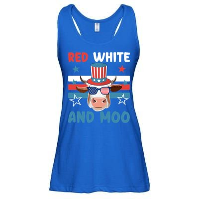 4th Of July Design Moorica Highland Cow Usa Patriotic Cow Gift Ladies Essential Flowy Tank