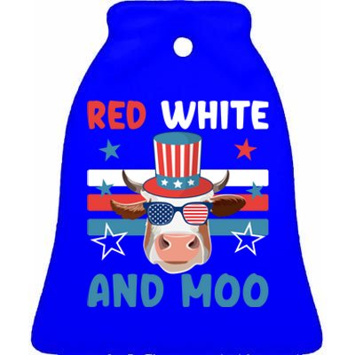 4th Of July Design Moorica Highland Cow Usa Patriotic Cow Gift Ceramic Bell Ornament