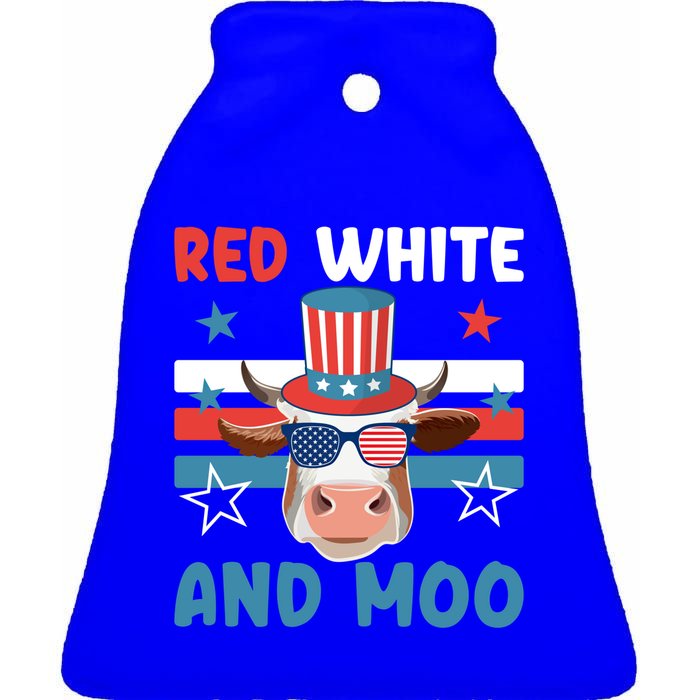 4th Of July Design Moorica Highland Cow Usa Patriotic Cow Gift Ceramic Bell Ornament