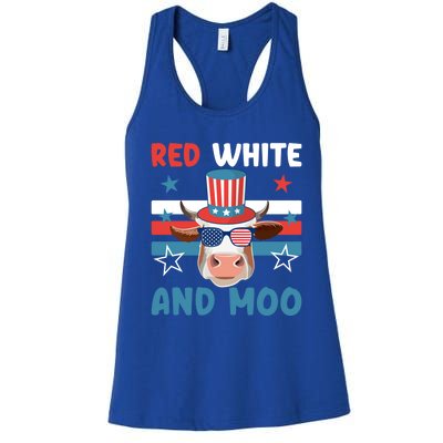 4th Of July Design Moorica Highland Cow Usa Patriotic Cow Gift Women's Racerback Tank