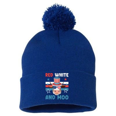 4th Of July Design Moorica Highland Cow Usa Patriotic Cow Gift Pom Pom 12in Knit Beanie