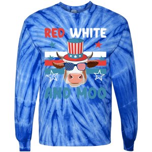 4th Of July Design Moorica Highland Cow Usa Patriotic Cow Gift Tie-Dye Long Sleeve Shirt