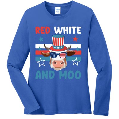 4th Of July Design Moorica Highland Cow Usa Patriotic Cow Gift Ladies Long Sleeve Shirt