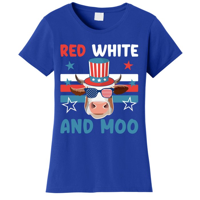 4th Of July Design Moorica Highland Cow Usa Patriotic Cow Gift Women's T-Shirt