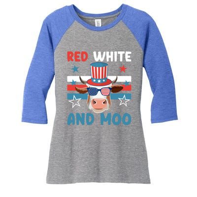 4th Of July Design Moorica Highland Cow Usa Patriotic Cow Gift Women's Tri-Blend 3/4-Sleeve Raglan Shirt