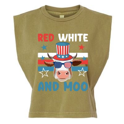 4th Of July Design Moorica Highland Cow Usa Patriotic Cow Gift Garment-Dyed Women's Muscle Tee