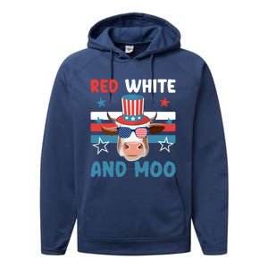 4th Of July Design Moorica Highland Cow Usa Patriotic Cow Gift Performance Fleece Hoodie