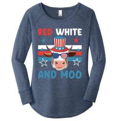 4th Of July Design Moorica Highland Cow Usa Patriotic Cow Gift Women's Perfect Tri Tunic Long Sleeve Shirt