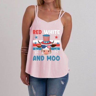 4th Of July Design Moorica Highland Cow Usa Patriotic Cow Gift Women's Strappy Tank