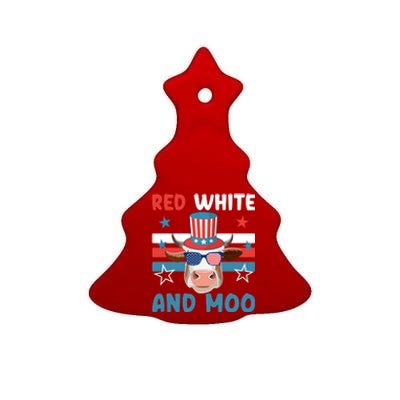 4th Of July Design Moorica Highland Cow Usa Patriotic Cow Gift Ceramic Tree Ornament